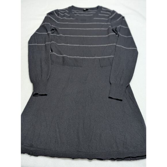 Theory Dresses & Skirts - Theory Dress Wool Striped Black Gray Striped Stretch Medium Mini Long Sleeve